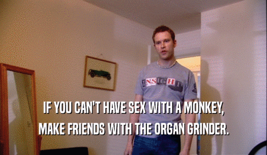 IF YOU CAN'T HAVE SEX WITH A MONKEY, MAKE FRIENDS WITH THE ORGAN GRINDER. 