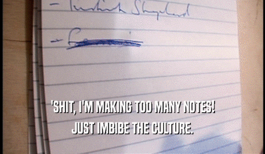 'SHIT, I'M MAKING TOO MANY NOTES! JUST IMBIBE THE CULTURE. 