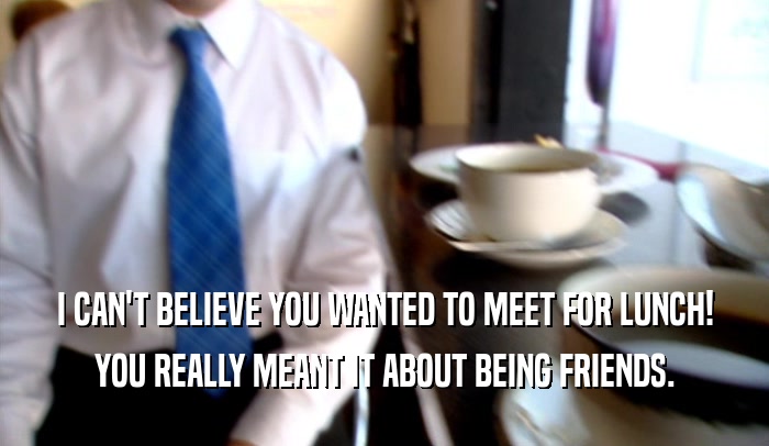 I CAN'T BELIEVE YOU WANTED TO MEET FOR LUNCH! YOU REALLY MEANT IT ABOUT BEING FRIENDS. 
