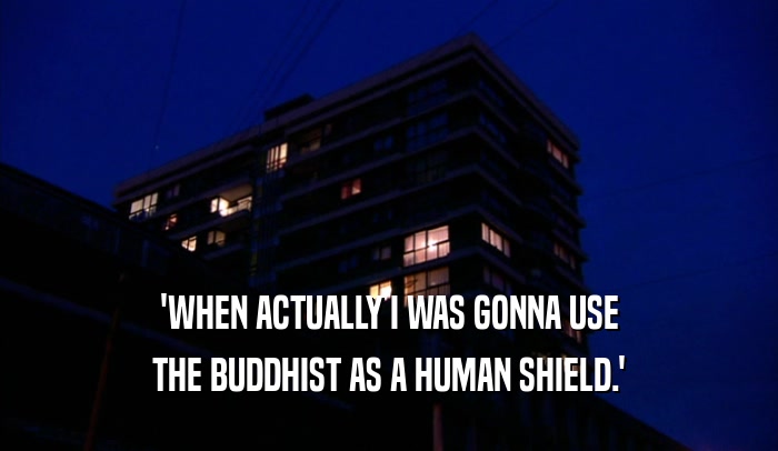 'WHEN ACTUALLY I WAS GONNA USE THE BUDDHIST AS A HUMAN SHIELD.' 