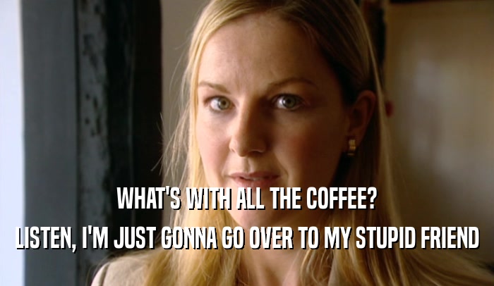 WHAT'S WITH ALL THE COFFEE? LISTEN, I'M JUST GONNA GO OVER TO MY STUPID FRIEND 