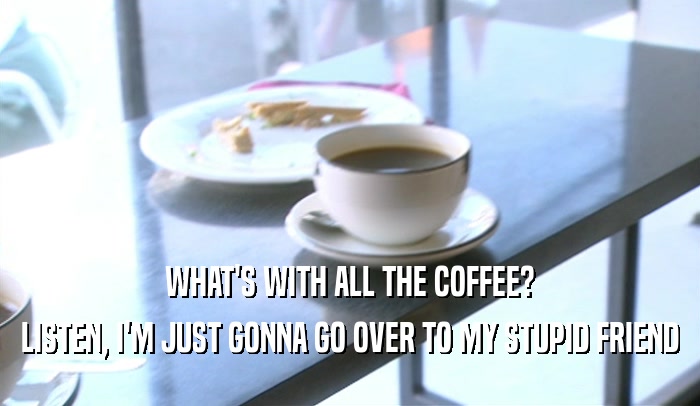 WHAT'S WITH ALL THE COFFEE? LISTEN, I'M JUST GONNA GO OVER TO MY STUPID FRIEND 