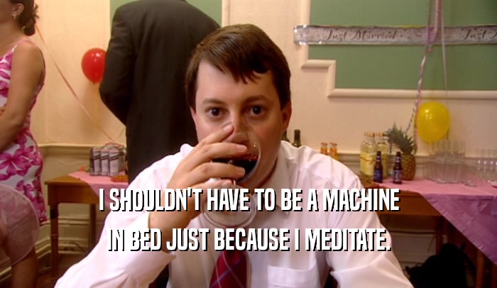 I SHOULDN'T HAVE TO BE A MACHINE
 IN BED JUST BECAUSE I MEDITATE.
 