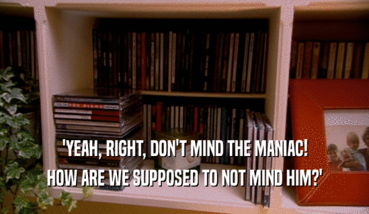 'YEAH, RIGHT, DON'T MIND THE MANIAC! HOW ARE WE SUPPOSED TO NOT MIND HIM?' 