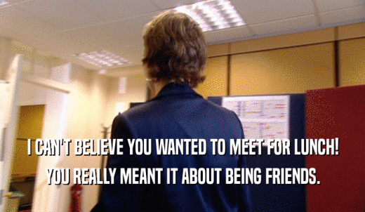 I CAN'T BELIEVE YOU WANTED TO MEET FOR LUNCH! YOU REALLY MEANT IT ABOUT BEING FRIENDS. 