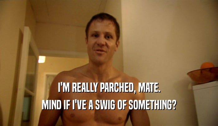 I'M REALLY PARCHED, MATE. MIND IF I'VE A SWIG OF SOMETHING? 