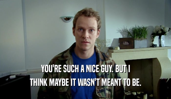 YOU'RE SUCH A NICE GUY. BUT I THINK MAYBE IT WASN'T MEANT TO BE. 
