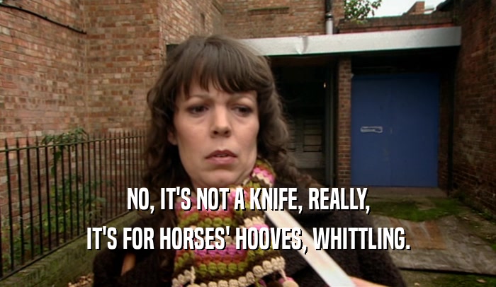 NO, IT'S NOT A KNIFE, REALLY, IT'S FOR HORSES' HOOVES, WHITTLING. 