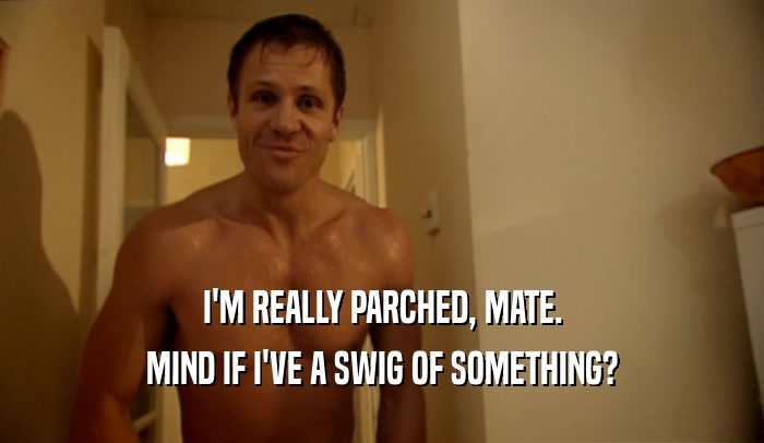 I'M REALLY PARCHED, MATE. MIND IF I'VE A SWIG OF SOMETHING? 