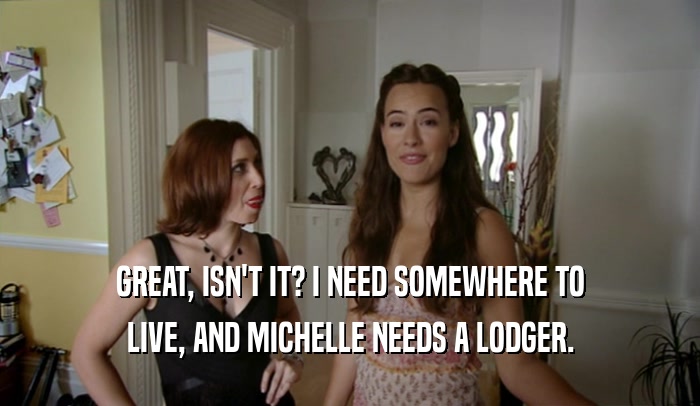 GREAT, ISN'T IT? I NEED SOMEWHERE TO LIVE, AND MICHELLE NEEDS A LODGER. 