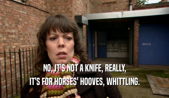 NO, IT'S NOT A KNIFE, REALLY, IT'S FOR HORSES' HOOVES, WHITTLING. 