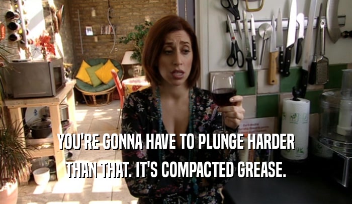 YOU'RE GONNA HAVE TO PLUNGE HARDER THAN THAT. IT'S COMPACTED GREASE. 