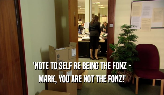 'NOTE TO SELF RE BEING THE FONZ - MARK, YOU ARE NOT THE FONZ!' 