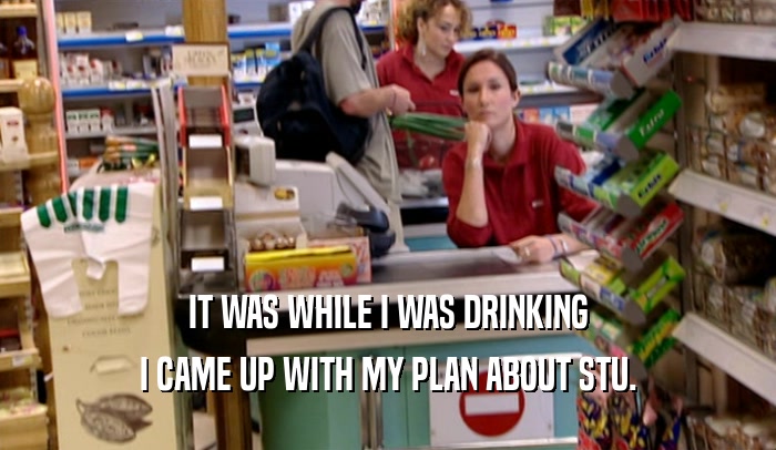 IT WAS WHILE I WAS DRINKING I CAME UP WITH MY PLAN ABOUT STU. 