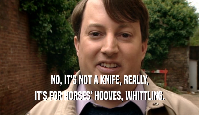 NO, IT'S NOT A KNIFE, REALLY, IT'S FOR HORSES' HOOVES, WHITTLING. 
