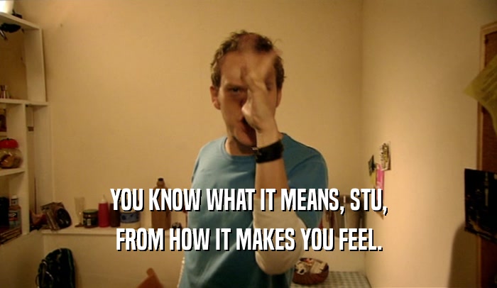 YOU KNOW WHAT IT MEANS, STU, FROM HOW IT MAKES YOU FEEL. 