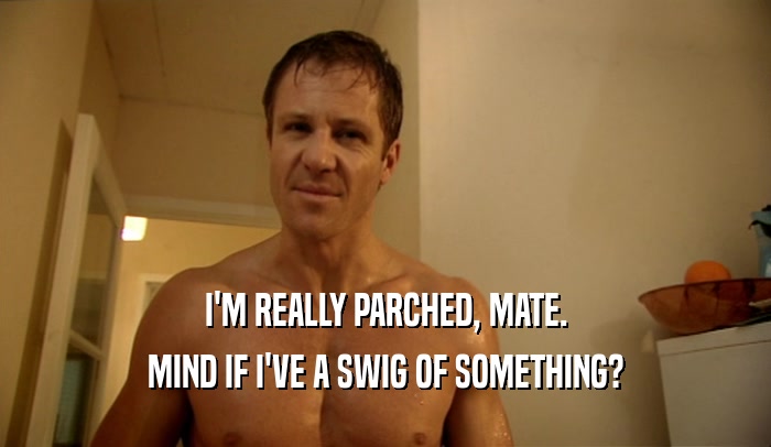 I'M REALLY PARCHED, MATE. MIND IF I'VE A SWIG OF SOMETHING? 