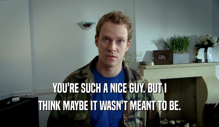 YOU'RE SUCH A NICE GUY. BUT I THINK MAYBE IT WASN'T MEANT TO BE. 