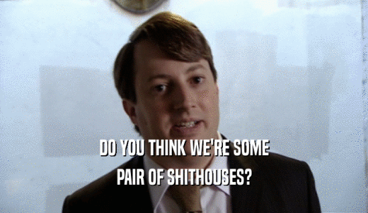 DO YOU THINK WE'RE SOME PAIR OF SHITHOUSES? 