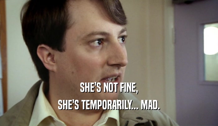 SHE'S NOT FINE, SHE'S TEMPORARILY... MAD. 