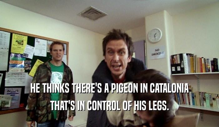HE THINKS THERE'S A PIGEON IN CATALONIA THAT'S IN CONTROL OF HIS LEGS. 