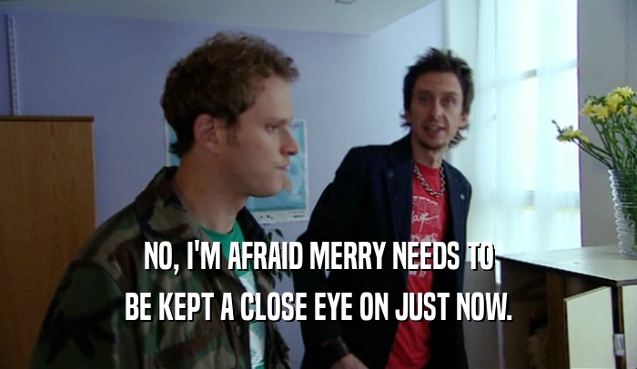 NO, I'M AFRAID MERRY NEEDS TO BE KEPT A CLOSE EYE ON JUST NOW. 