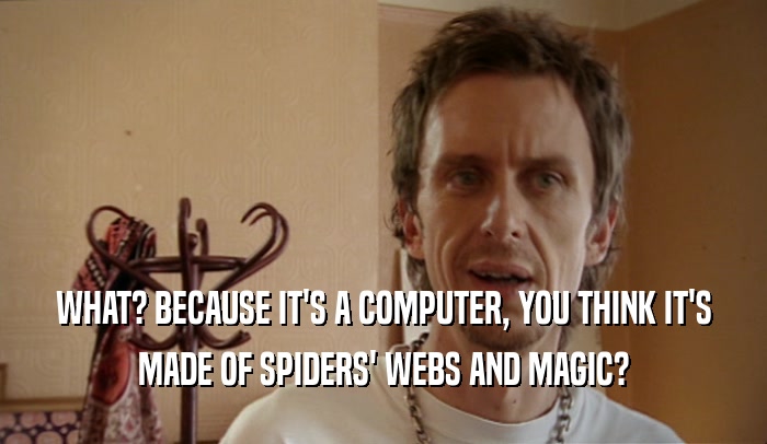 WHAT? BECAUSE IT'S A COMPUTER, YOU THINK IT'S MADE OF SPIDERS' WEBS AND MAGIC? 