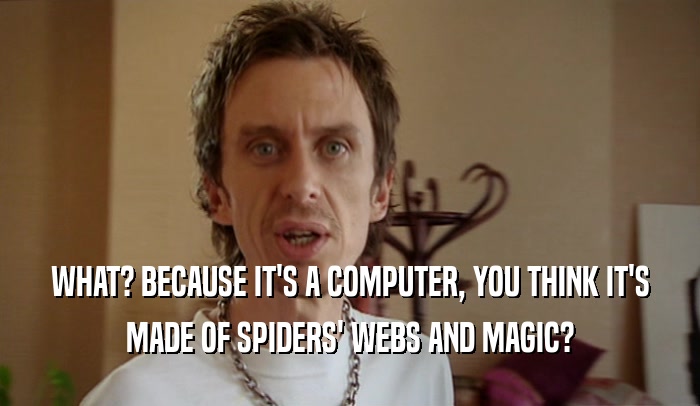 WHAT? BECAUSE IT'S A COMPUTER, YOU THINK IT'S MADE OF SPIDERS' WEBS AND MAGIC? 