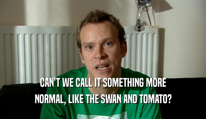 CAN'T WE CALL IT SOMETHING MORE NORMAL, LIKE THE SWAN AND TOMATO? 