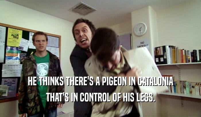 HE THINKS THERE'S A PIGEON IN CATALONIA THAT'S IN CONTROL OF HIS LEGS. 