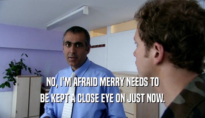 NO, I'M AFRAID MERRY NEEDS TO BE KEPT A CLOSE EYE ON JUST NOW. 