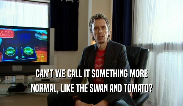 CAN'T WE CALL IT SOMETHING MORE NORMAL, LIKE THE SWAN AND TOMATO? 