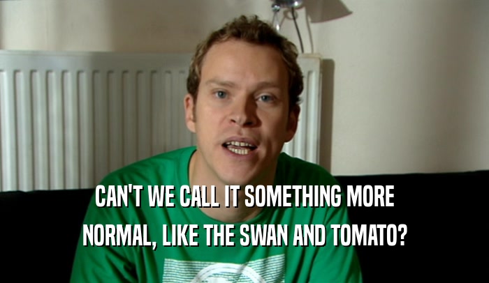 CAN'T WE CALL IT SOMETHING MORE NORMAL, LIKE THE SWAN AND TOMATO? 
