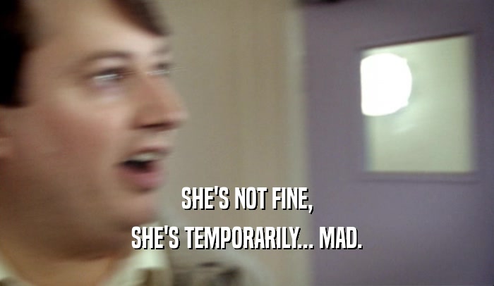 SHE'S NOT FINE, SHE'S TEMPORARILY... MAD. 
