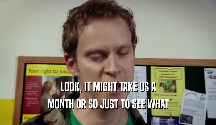 LOOK, IT MIGHT TAKE US A MONTH OR SO JUST TO SEE WHAT 