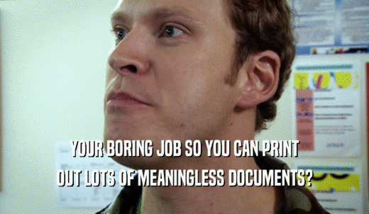 YOUR BORING JOB SO YOU CAN PRINT OUT LOTS OF MEANINGLESS DOCUMENTS? 