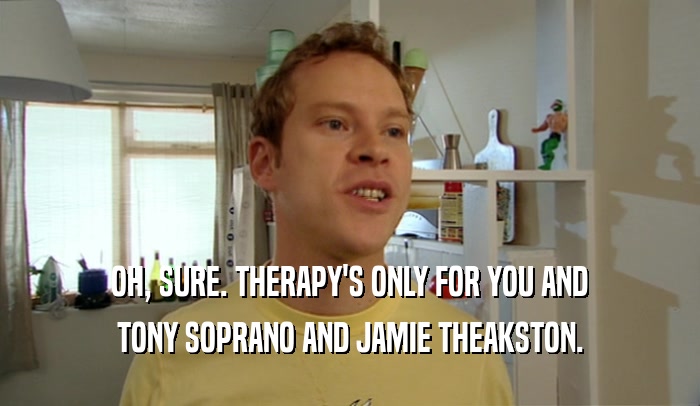 OH, SURE. THERAPY'S ONLY FOR YOU AND TONY SOPRANO AND JAMIE THEAKSTON. 