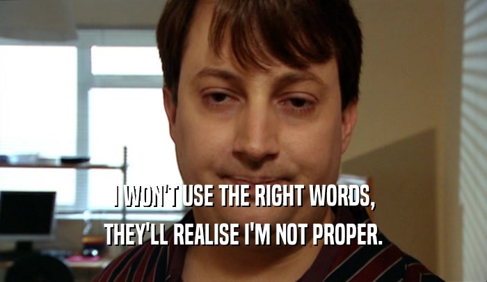 I WON'T USE THE RIGHT WORDS, THEY'LL REALISE I'M NOT PROPER. 