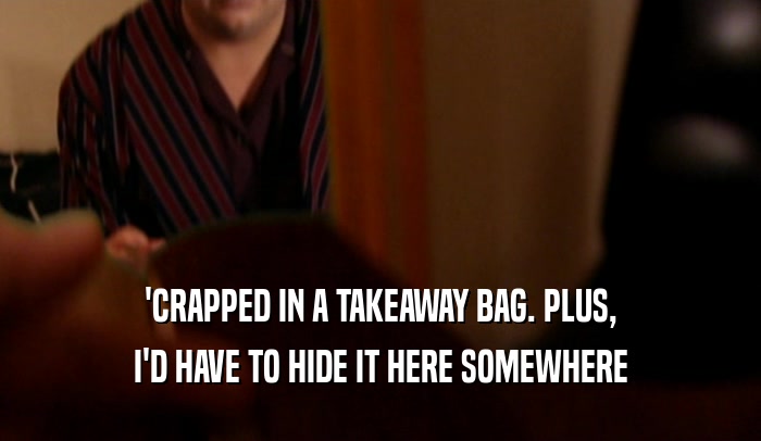 'CRAPPED IN A TAKEAWAY BAG. PLUS, I'D HAVE TO HIDE IT HERE SOMEWHERE 