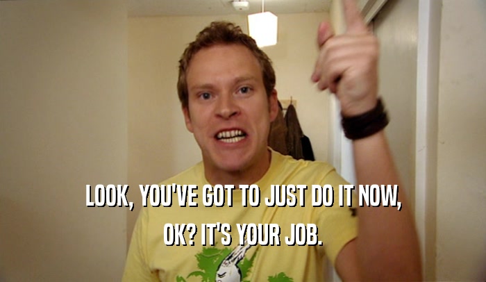 LOOK, YOU'VE GOT TO JUST DO IT NOW, OK? IT'S YOUR JOB. 
