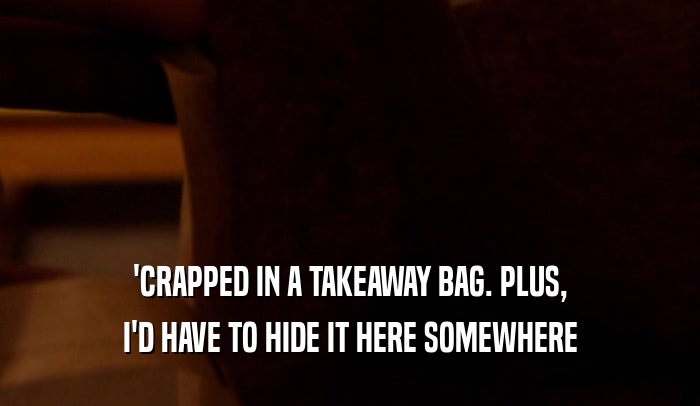 'CRAPPED IN A TAKEAWAY BAG. PLUS, I'D HAVE TO HIDE IT HERE SOMEWHERE 