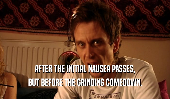 AFTER THE INITIAL NAUSEA PASSES, BUT BEFORE THE GRINDING COMEDOWN. 