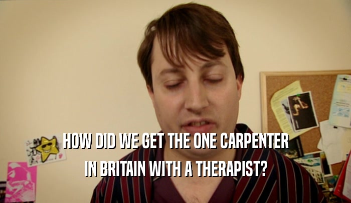 HOW DID WE GET THE ONE CARPENTER IN BRITAIN WITH A THERAPIST? 