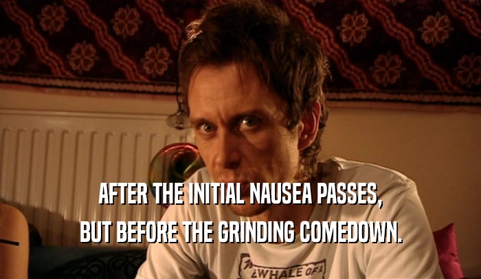 AFTER THE INITIAL NAUSEA PASSES, BUT BEFORE THE GRINDING COMEDOWN. 