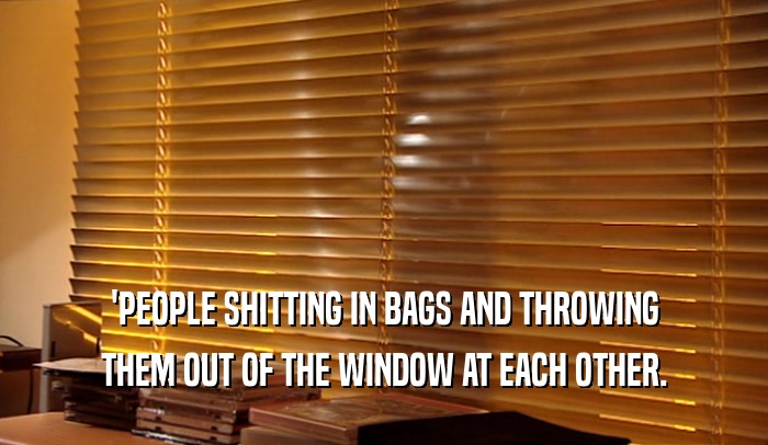 'PEOPLE SHITTING IN BAGS AND THROWING
 THEM OUT OF THE WINDOW AT EACH OTHER.
 