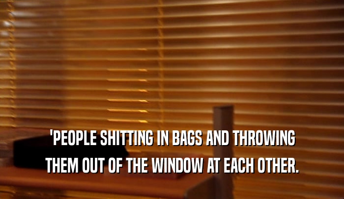 'PEOPLE SHITTING IN BAGS AND THROWING
 THEM OUT OF THE WINDOW AT EACH OTHER.
 