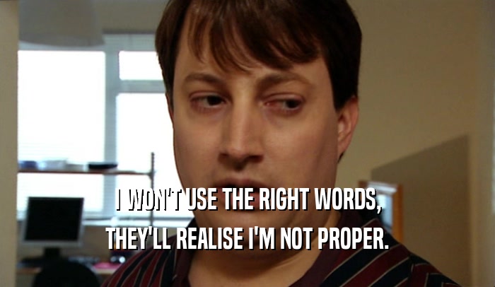 I WON'T USE THE RIGHT WORDS, THEY'LL REALISE I'M NOT PROPER. 