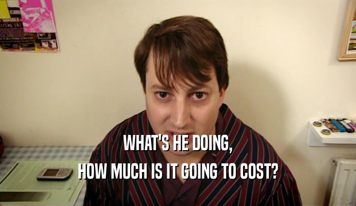 WHAT'S HE DOING, HOW MUCH IS IT GOING TO COST? 