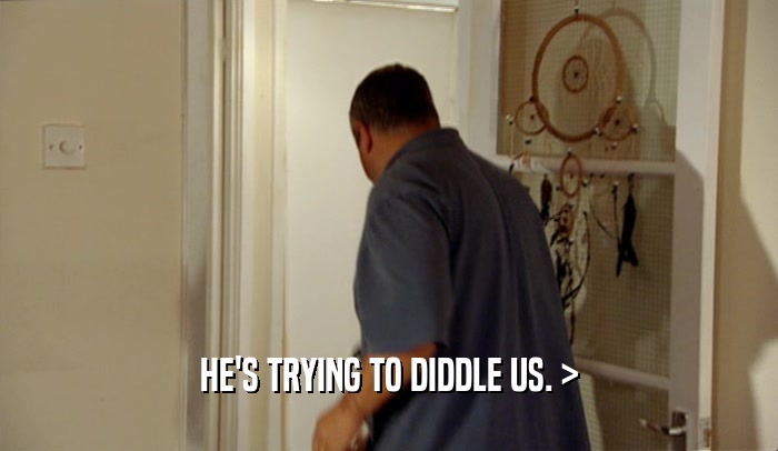 HE'S TRYING TO DIDDLE US. >  