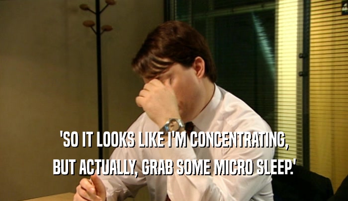 'SO IT LOOKS LIKE I'M CONCENTRATING, BUT ACTUALLY, GRAB SOME MICRO SLEEP.' 